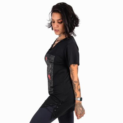 Imagem de Blusa Alongada Estampa Caveira Jornal Moda Rock Feminina