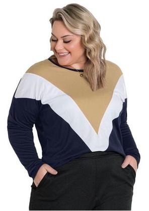 Imagem de Blusa Ampla Feminina Plus Size Manga Longa Recorte Frontal