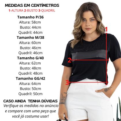Imagem de Blusa Baby Look Feminina Casual Visco Lycra C/Aplique Metalizado Moda Primavera Verão Slim Over 30424A