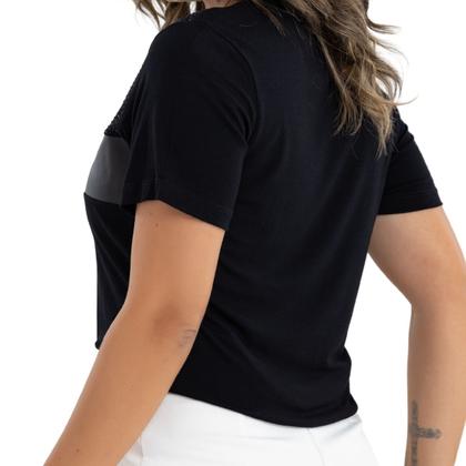 Imagem de Blusa Baby Look Feminina Casual Visco Lycra C/Aplique Metalizado Moda Primavera Verão Slim Over 30424A