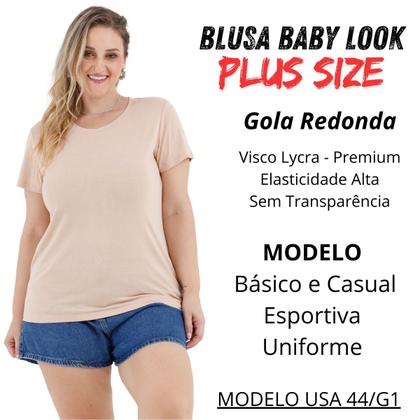 Imagem de Blusa Baby Look Feminina Gola Redonda Plus Size T-shirt Lisa Básica 3013.C1