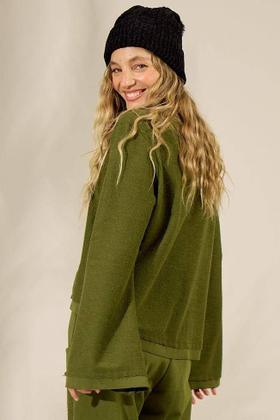 Imagem de Blusa Básica de Moletom Com Mangas Longas Verde Yacamim A23