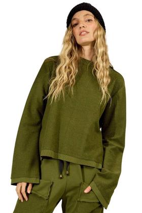 Imagem de Blusa Básica de Moletom Com Mangas Longas Verde Yacamim A23