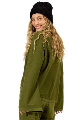 Imagem de Blusa Básica de Moletom Com Mangas Longas Verde Yacamim A23