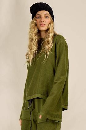 Imagem de Blusa Básica de Moletom Com Mangas Longas Verde Yacamim A23