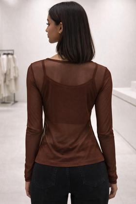 Imagem de Blusa Básica Feminina em Tule Transparente para Sobreposição TAMANHO:GCOR:MARROM