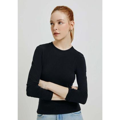 Imagem de Blusa Básica Feminina Manga Longa Com Elastano - Preto Hering
