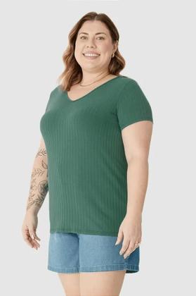 Imagem de Blusa Básica Feminina Plus Size Decote V Em Canelado de Viscose