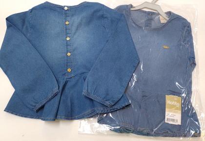 Imagem de Blusa Bata Jeans Estonado Elastano Luxo Infantil Menina 2755