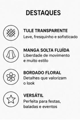 Imagem de Blusa Bata Tule Transparente Assimetrica Sem Top de Baixo  Look Festa Balada Elegante Entrega Direta