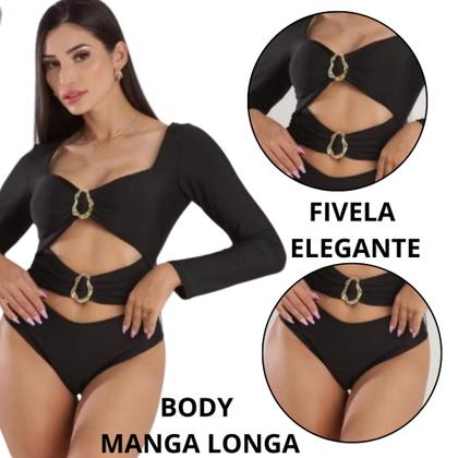 Imagem de Blusa Body Feminino Manga Longa Com Fivela Blogueira Bojo