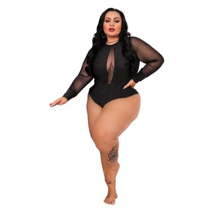 Imagem de Blusa Body Plus Size Lurex Brilho Decotado Manga Tule