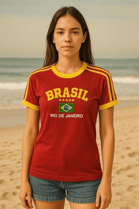 Imagem de Blusa Brasil Vermelha Feminina BabyLock Bordada Retrô