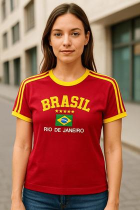 Imagem de Blusa Brasil Vermelha Feminina BabyLock Bordada Retrô