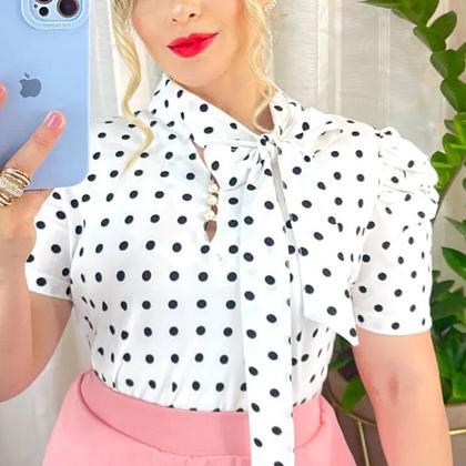 Imagem de Blusa Camisa Evangélica Social Bolinha Poa Com Laço Princesa