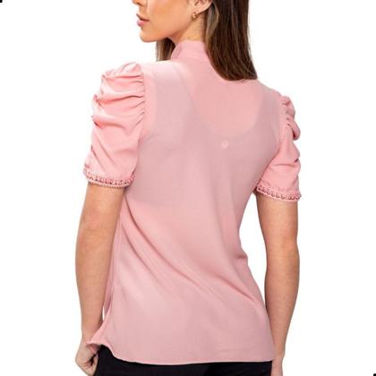 Imagem de Blusa Camisa Feminina Evangélica Laço Gravatinha Com Pérolas