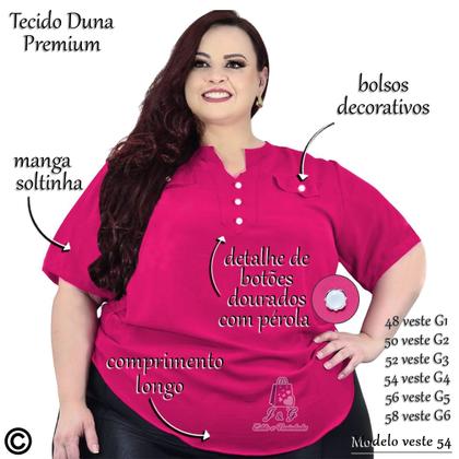 Imagem de Blusa Camisa Social Feminina Plus Size Botão E Lacinho Festa Luxo Tecido Duna Premium Não Amassa 48 ao 58
