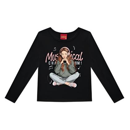Imagem de Blusa Camiseta Infantil Menina Manga Longa em Meia Malha Kyly