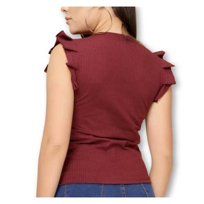 Imagem de Blusa canelada cavada babado casual feminina