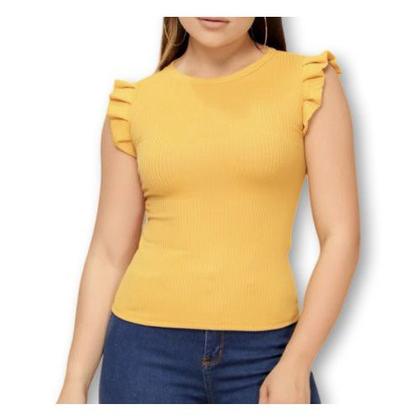 Imagem de Blusa canelada cavada babado casual feminina