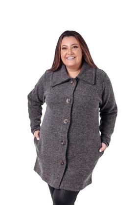 Imagem de Blusa Casaco Plus Size Sobretudo Com Bolso Frio Inverno