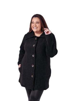 Imagem de Blusa Casaco Plus Size Sobretudo Com Bolso Frio Inverno