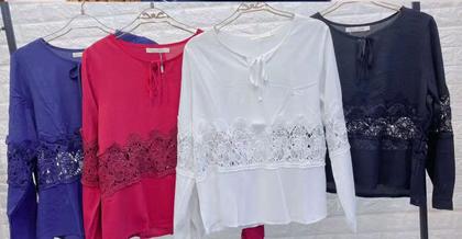 Imagem de Blusa Chiffon Detalhe Renda Manga Longa F081