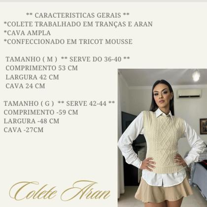 Imagem de Blusa Colete em Tricô Manga Cavada Pulover Gola Redonda Tramas em Aran Moda Outono/Inverno