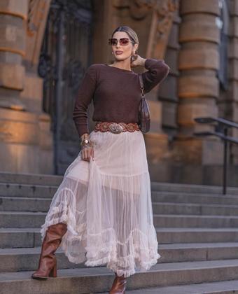 Imagem de Blusa Colmeia Suéter de Tricô Moda Feminina Outono Inverno