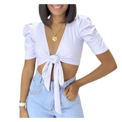 Imagem de Blusa Cropped blusinha top manga bufante multiforms feminino moda