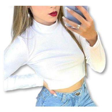 Imagem de Blusa cropped canelado gola alta manga longa moda feminina