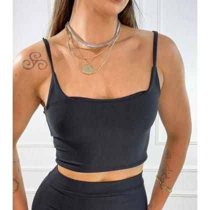 Imagem de Blusa cropped faixa alça fina poliéster moda blogueira feminina