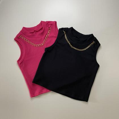 Imagem de Blusa Cropped Feminina Anarruga Gola Alta com Corrente  Look Social e Festa