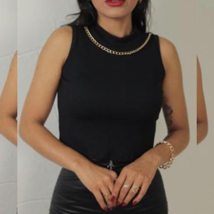 Imagem de Blusa Cropped Feminina Anarruga Gola Alta com Corrente  Look Social e Festa
