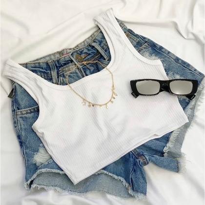 Imagem de Blusa cropped feminino alça canelado fashion