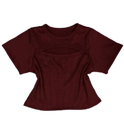 Imagem de Blusa cropped feminino canelado decote vazado manga curta moda feminina