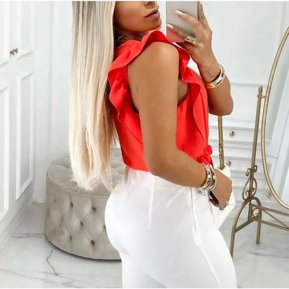 Imagem de Blusa cropped feminino duna cavada babado elástico e lacinho na cintura elegante