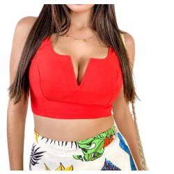 Imagem de Blusa cropped feminino poliéster alça larga decote V moda feminina