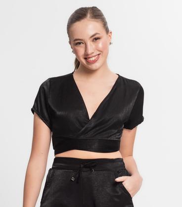 Imagem de Blusa Cropped Juvenil Em Viscopoly Minty Preto