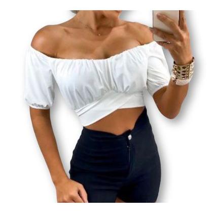 Imagem de Blusa cropped top manga ciganinha bufante com amarração nas costas viscose feminino