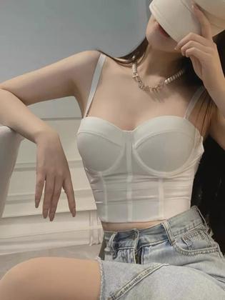 Imagem de Blusa Curta Cropped Corset Top Transparente Lycra Bojo Alça