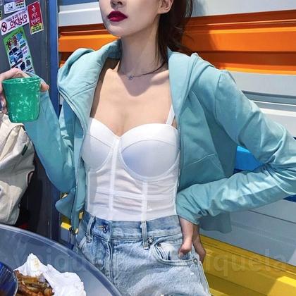 Imagem de Blusa Curta Cropped Corset Top Transparente Lycra Bojo Alça