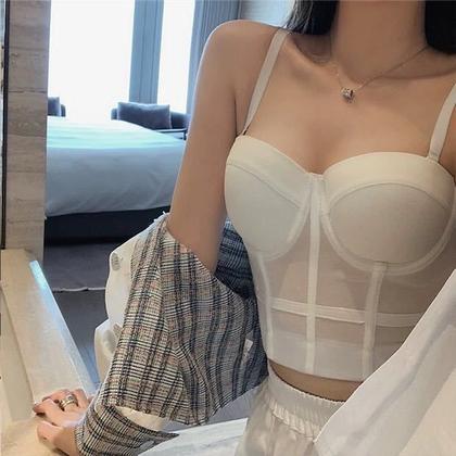 Imagem de Blusa Curta Cropped Corset Top Transparente Lycra Bojo Alça