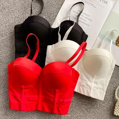 Imagem de Blusa Curta Cropped Corset Top Transparente Lycra Bojo Alça