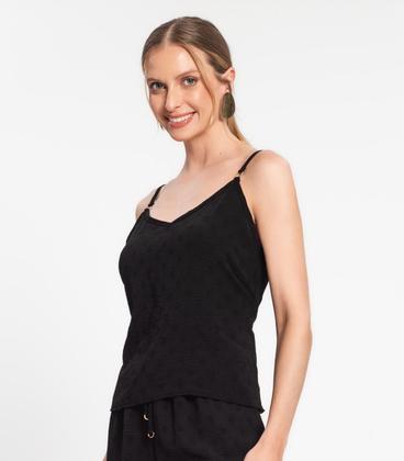 Imagem de Blusa De Alça Regulável Em Air Flow Poá Rovitex Preto