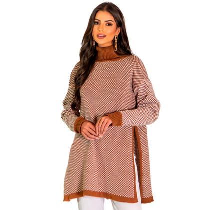 Imagem de Blusa De Frio Feminina Manga Longa Sueter Básica Assimétrico Estilosa Colorido Xadrez Kimono Inverno Modal Quentinho Top