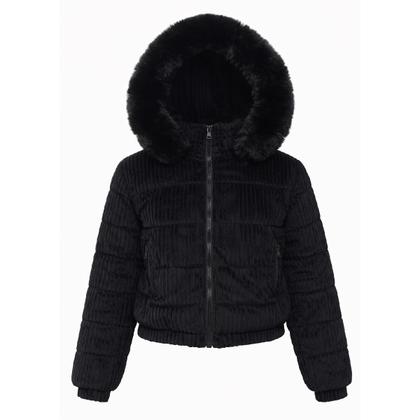 Imagem de Blusa De Frio Jaqueta Feminina Puffer Com Touca Peluciada Capuz Removível