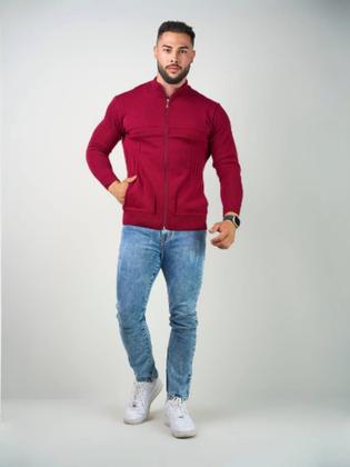 Imagem de Blusa de frio Masculina jaqueta trico com zíper frontal e bolsos