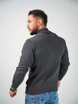 Imagem de Blusa de frio Masculina jaqueta trico com zíper frontal e bolsos