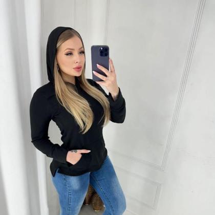 Imagem de Blusa De Frio Moletinho Canguru Com Touca Versatil Primium